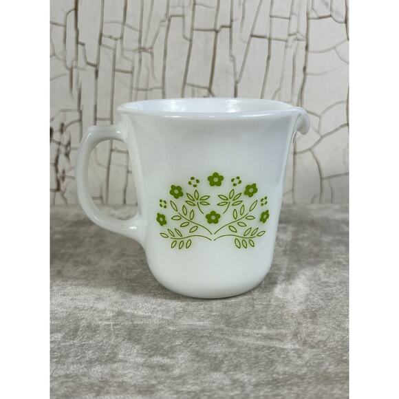 Pyrex Summer Impressions Green Milk Glass Set With 2 Coffee Cups And Creamer - Picture 9 of 12